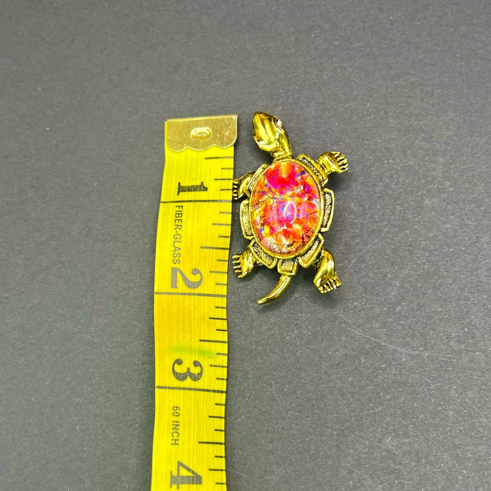 Vintage Turtle Gold Pink Red Turtle Brooch Pin - Picture 7 of 7